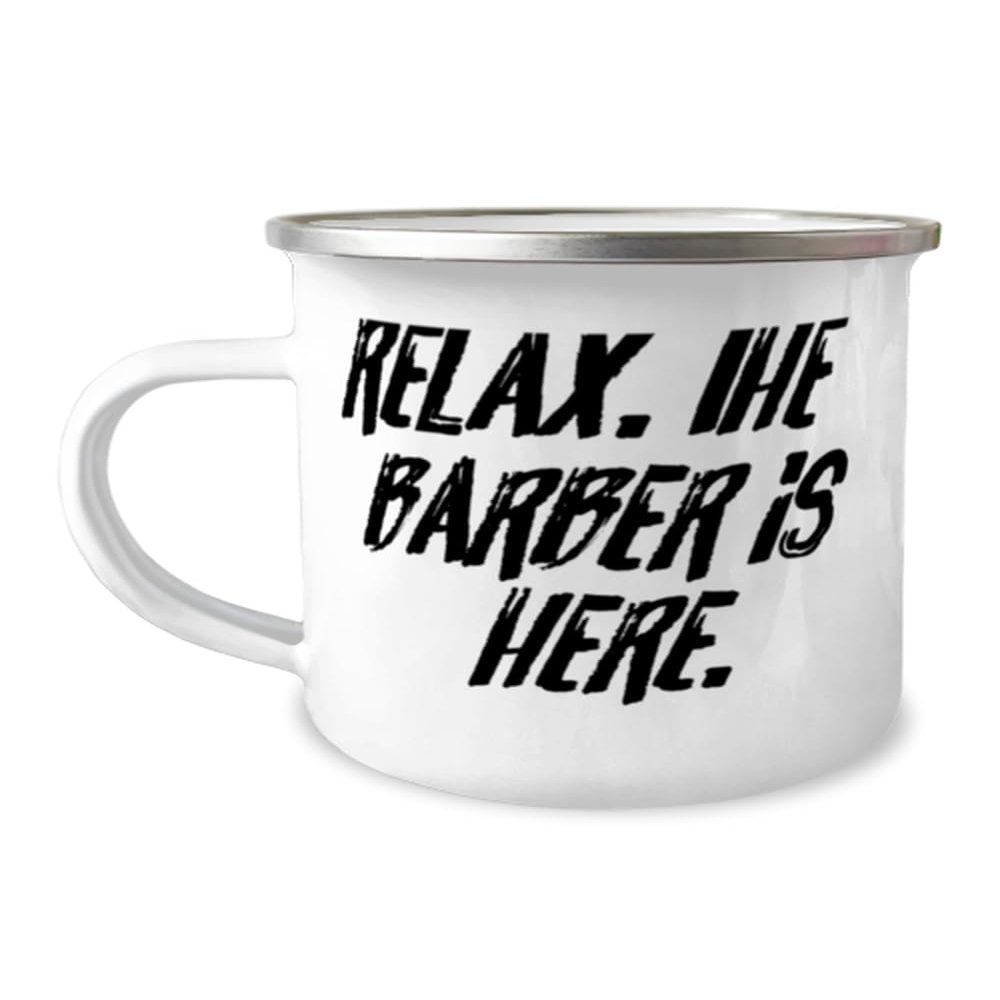 Barber Gifts For Men Women, Relax. The Barber Is Here, Special Barber 12oz Camper Mug, From Colleagues, Barber gift ideas, Barber gifts, Barber shop gift ideas, Barbering gifts, Shaving gift ideas