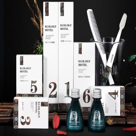 Disposable toiletries Set for Hotel Rooms One Set Include Toothbrush, Comb, Wooden Comb, soap, Shower Gel, Shampoo, Shaver, Slippers,Care Pack. (5)
