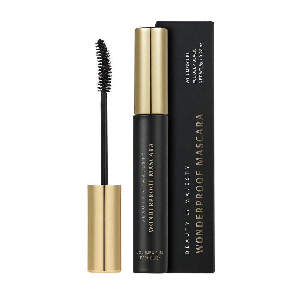 BOM COSMETICS Wonderproof Mascara Volume & Curl #01 Deep Black 0.28 oz salon-like curling power for lifted voluminous lashes, eyelash extension care, long lasting smudge and waterproof formula