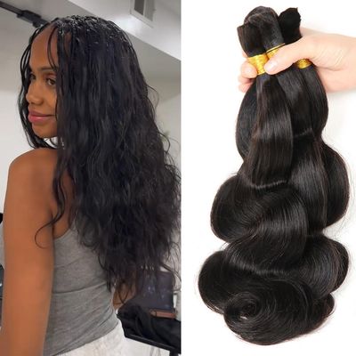 YAOJISUDAJI Bulk Human Hair Body Wave - 3 Bundles (300g) Natural Black 26 Inch Weft-Free for Seamless Box & Boho Knotless Braids