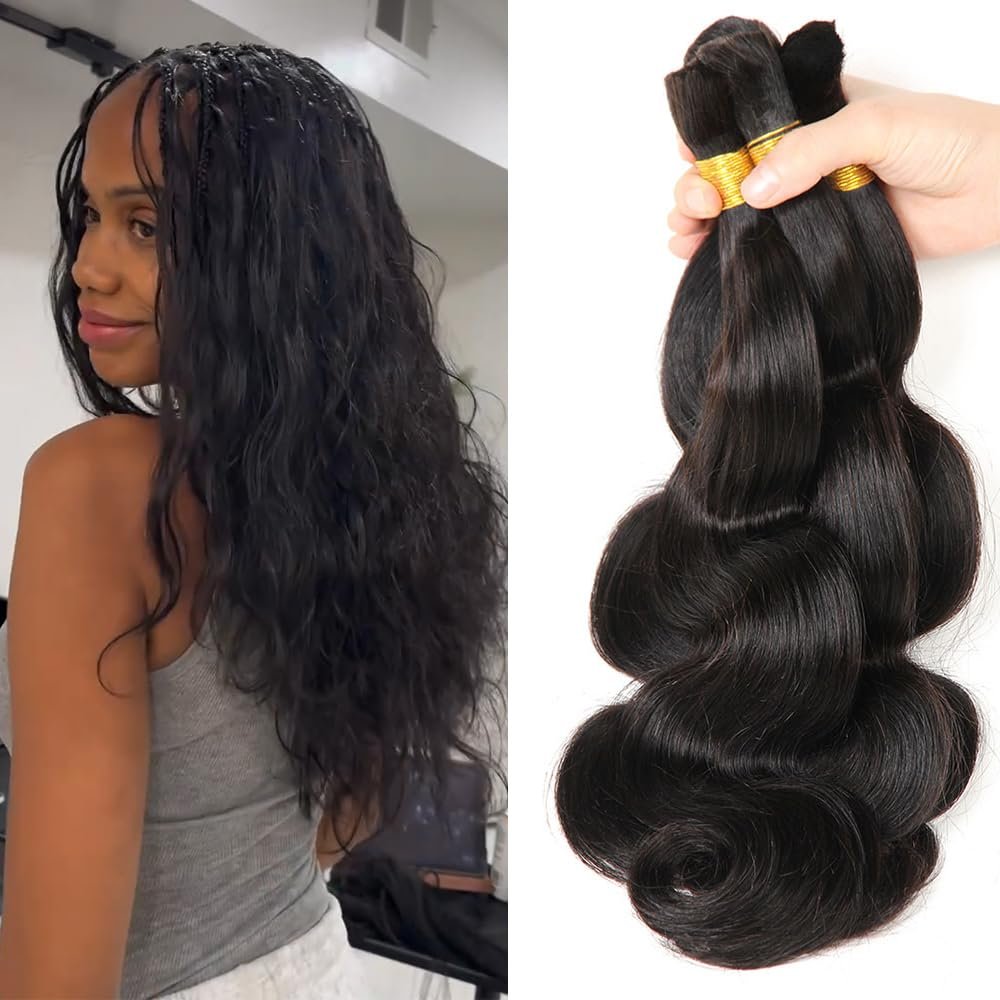 YAOJISUDAJI Bulk Human Hair Body Wave - 3 Bundles (300g) Natural Black 26 Inch Weft-Free for Seamless Box & Boho Knotless Braids