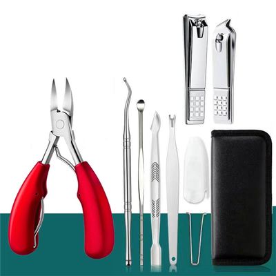 Pedicure Set Toe Nail Clippers Ingrown Toenails Nippers Cutters Steel Manicure Cutters Tools,10pcs,red