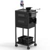 OmySalon Salon Trolley Cart, Hair Stylist Station with Lockable Drawer, 2 Magnetic Color Bowls & 2 Storage Baskets, Metal Barbershop Beauty Hairdressing Tattoo Equipment, Black view 1