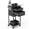 OmySalon Salon Trolley Cart, Hair Stylist Station with Lockable Drawer, 2 Magnetic Color Bowls & 2 Storage Baskets, Metal Barbershop Beauty Hairdressing Tattoo Equipment, Black view 2