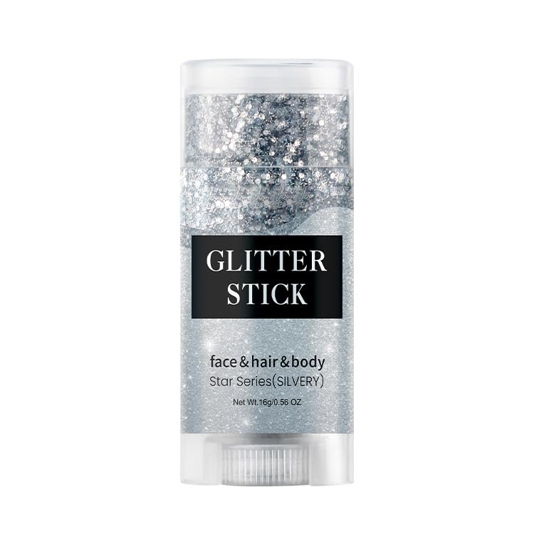 Silver Body Glitter Stick,Holographic Sequins Paint Sparkling Face Glitter for Women Face/Body/Hair/Eyes/Lip Glitter Makeup.