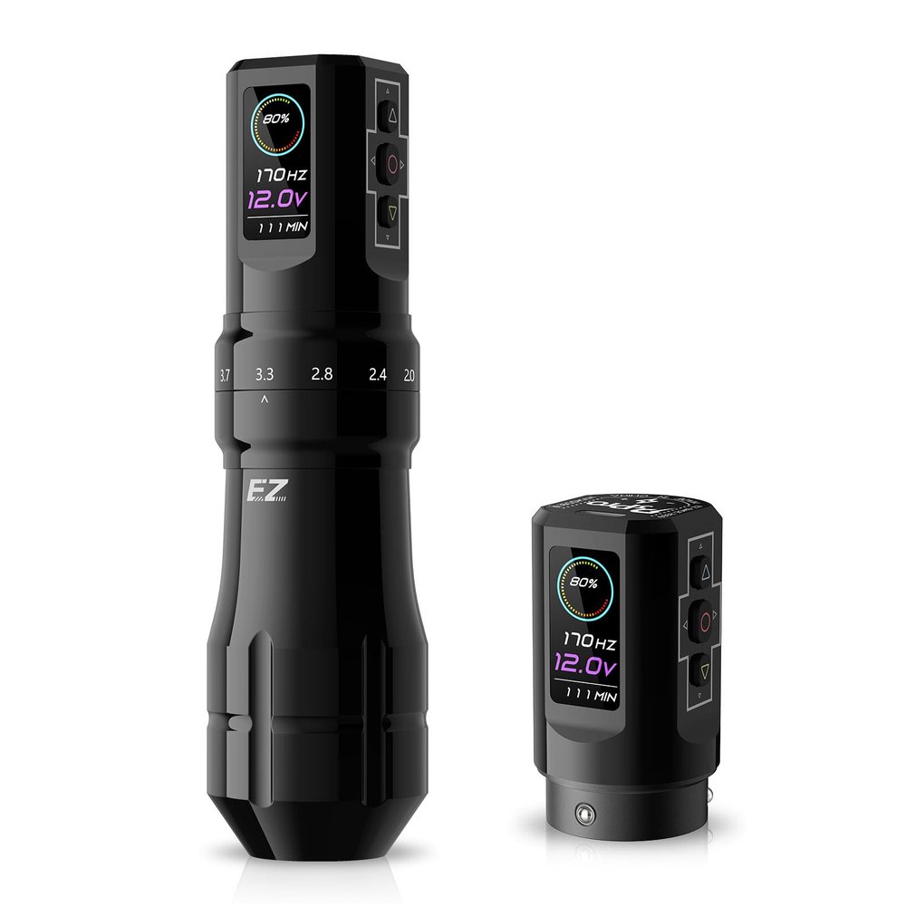EZ P3 Pro Wireless Tattoo Machine - 6 Strokes 2.0, 2.4, 2.8, 3.3, 3.7, 4.2mm Bluetooth Tattoo Machine Pen with 2pcs 1600mAh Battery Power OLED Digital Display Tattoo Gun (Gloss Black)