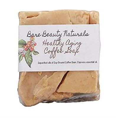 Bare Beauty Naturals 100% Natural Healthy Aging Coffee Soap // free exfoliating soap bag // chemical free // sulfate free // Plant-Based (Block cut 11-12.9 oz, Hi-Exfol Bath)