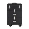 BANLICALI 3-Tier Aluminum Alloy Rolling Makeup Case with 4 Wheel and Retractable Handle, Free Standing Cosmetics Storage Organizer Make-Up Station for Salons Homes Parties Black view 1