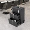 BANLICALI 3-Tier Aluminum Alloy Rolling Makeup Case with 4 Wheel and Retractable Handle, Free Standing Cosmetics Storage Organizer Make-Up Station for Salons Homes Parties Black view 2