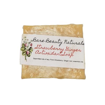 Bare Beauty Naturals 100% Natural Strawberry Ginger Soap//Native American early Appalachian skin care Plant-Based (Super chunky cut 7-8.9 oz, Lrg Lo-Exfol Muslin)