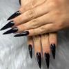 IMSOHOT Stiletto Press on Nails Extra Long Fake Nails All Black Glossy False Nails with Designs Full Cover Solid Color Acrylic Almond Glue on Nails for Women 24Pcs view 2