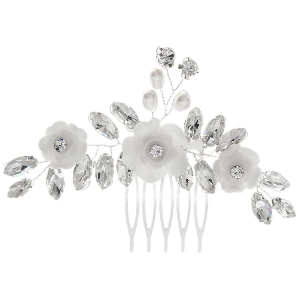 Beavorty Flower Rhinestone Hair Comb for Brides Elegant Wedding Hair Accessories Chic Floral Side Comb for Women for Bridal Parties and Special Occasions