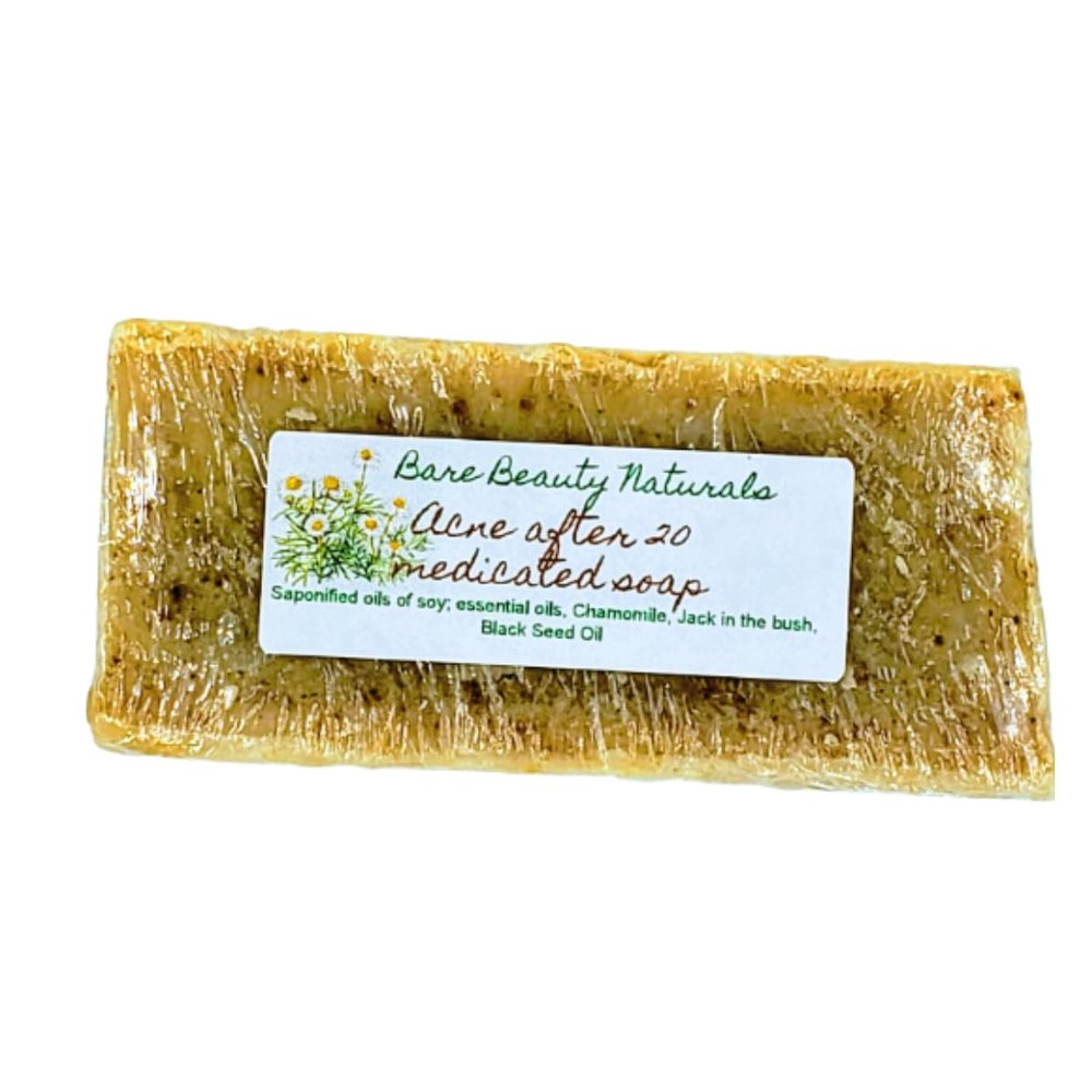 Bare Beauty Naturals 100% Natural Acne after 20 (Aa20) medicated soap // Plant-Based // Various Soap Cut Sizes (Slab cut 13-14.9 oz, Sm Lo-Exfol Muslin)