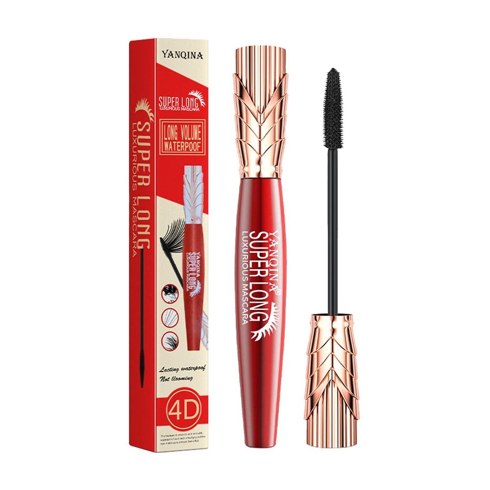 4d Fiber Mascara, Fiber Long Curly, No Dizzy, Crown Shaped Mascara 10ml Milk Mascara (Black, One Size)