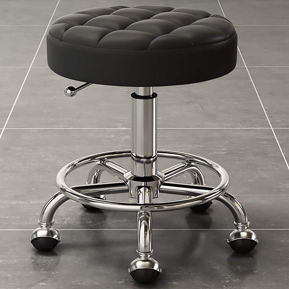 Rolling Salon Stool Adjustable Height Swivel Stool, Beauty Nail Barber Shop Swivel Lifting Round Stool with Wheels and Foot Rest for Salon Esthetician and Home Office,Black
