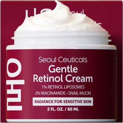 SeoulCeuticals 1% Korean Retinol Night Cream - 97.5% Snail Mucin + 2% Niacinamide Moisturizer for Face - Gentle K Beauty for Sensitive Skin 2oz