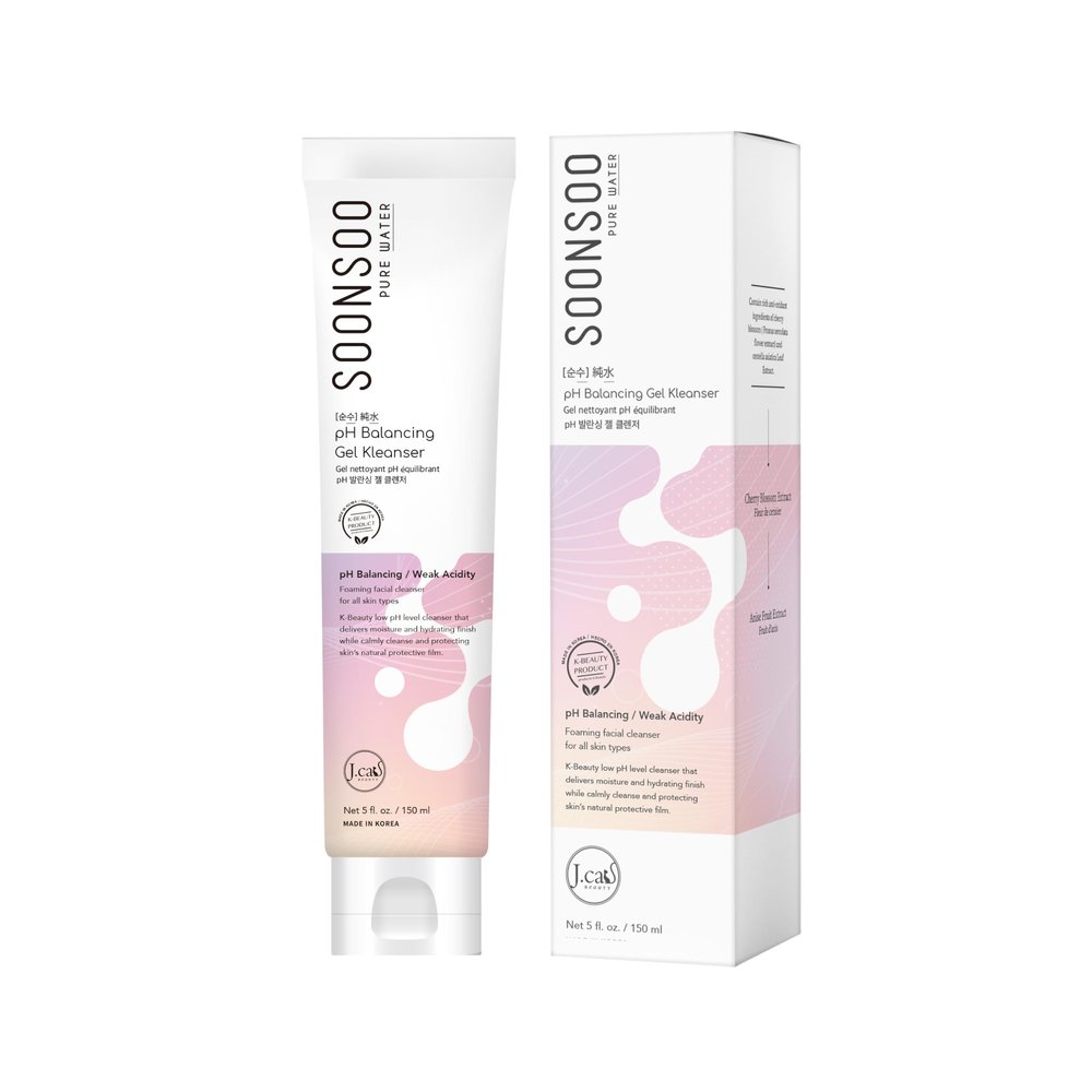 J.CAT BEAUTY Soonsoo pH Balancing Gel Face Cleanser, Gently Cleanses the Skin while Maintaining Healthy Skin pH with Anise Fruit Extract and Cherry Blossom 5 Fl. Oz