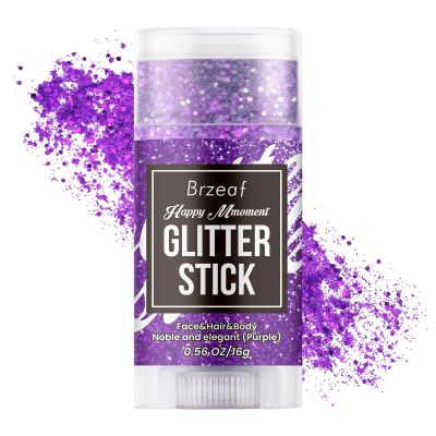 Brzeaf Purple Glitter Stick for Makeup, Not Greasy & Shimmery & Long Lasting, Chunky Glitter for Face/Body/Hair/Eyes, Singer Concert Music Christmas Rave Festival, Glitter Stick Makeup for Women Men