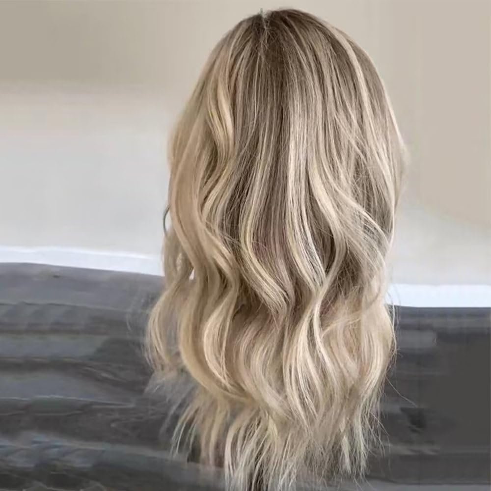 Ash Blonde Balayage Remy Human Hair Lace Wig Slightly Bleached Knots Rooted 13X4 HD Invisible Glueless Lace Front Human Hair Wig Pre Plucked with Baby Hair P18/613 Ombre Ash Blonde Highlight Wig