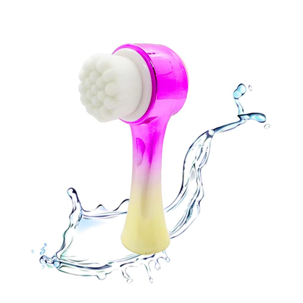 Facial Cleansing Brush 2 in 1Double-Sided Facial Cleaning Brush with Soft Bristles for Deep Pore Exfoliation, Wash Makeup, Massaging (Gold)