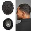 Afro Toupee for Black Men Full Poly Skin PU Injection Mens Toupee Wave African American Human Hair Unit for Men Hair Piece Men Replacement System (8"x10", 1B# Off Black-12MM Wave) view 1