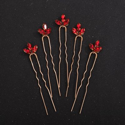 Teyglen Hair Pins, 5pcs Crystal Bride Wedding Hair Accessories, Rhinestone Sparkly Hair Clips for Women Girls Party Prom (Red)