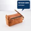 AGDHERSNVX Toiletry Bag for Men Women,Full Grain Leather Handcrafted Vintage Travel Pouch,Leather Toiletry Travel Dopp Kit,Large Shaving Cosmetic BagFully Lined with Cotton Fabric VintageBrown view 2