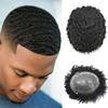 Afro Toupee For Black Men Curly Weave Brazilian Human Hair System For Black Men All PU Injection Hair Unit For Black Men Hairpieces African American Mens Hair Piece8''X10'' 14MM Afro Wave #1 Jet Black view 1