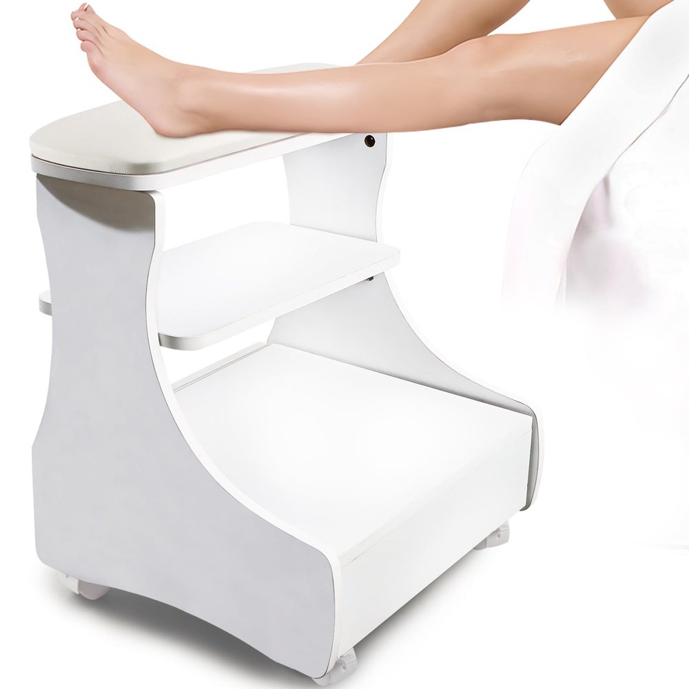 Kalolary Pedicure Foot Rest, Manicure Foot Rest with Wheels PU Leather Home Beauty Footrest Pedicure Foot Stool Stand for Home Salon Use(Whiite)