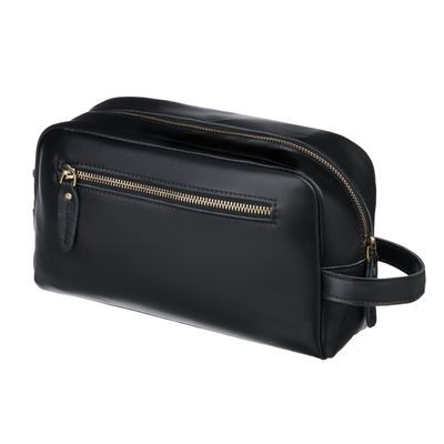 Awesometik Black Mens Travel Bag Toiletries Organizer Case for Grooming, Toiletry Bag for Men, Travel Essentials Shaving Dopp Kit, Geniune Leather Water Resistant Cosmetic Bag Pouch