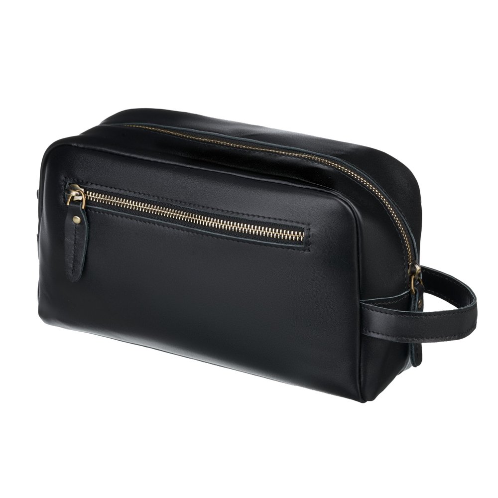 Awesometik Black Mens Travel Bag Toiletries Organizer Case for Grooming, Toiletry Bag for Men, Travel Essentials Shaving Dopp Kit, Geniune Leather Water Resistant Cosmetic Bag Pouch