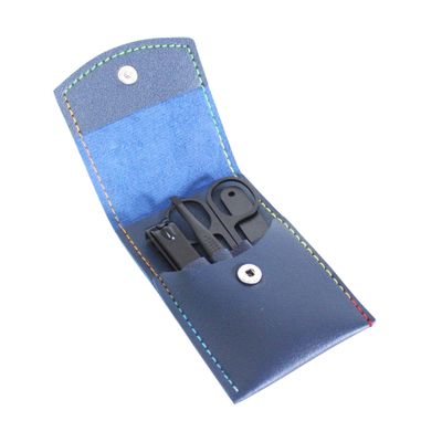 4 Piece Black Stainless Steel Nail Clipper & Manicure Set with Blue Faux Leather Case Travel Grooming Kit for Men & Women Stocking Stuffer & Dorm Essential Dependable Industries Inc. Essentials