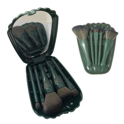 Mini Makeup Brush Set with Mirror Portable Makeup Brush Set, Shell Portable Travel Makeup Brush Set 5 Sizes Brush Mini Complete Function Cosmetic Brushes with Mirror Set (Blue)