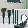 Mini Makeup Brush Set with Mirror Portable Makeup Brush Set, Shell Portable Travel Makeup Brush Set 5 Sizes Brush Mini Complete Function Cosmetic Brushes with Mirror Set (Blue) view 2