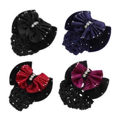 balacoo 4pcs Bow Hair Snood Lightweight Elastic Hair Nets with Delicate Bowknots for Work Ceremonies Daily Use for Comfort
