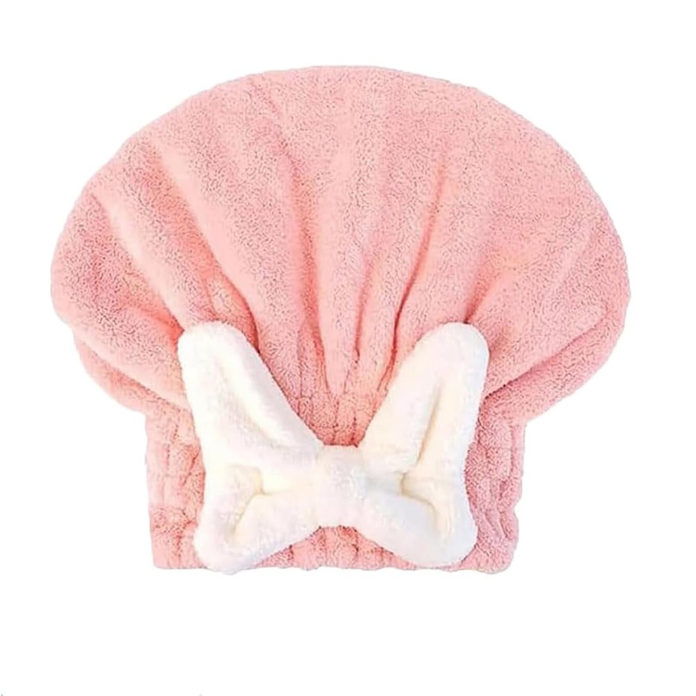 2PCS Super Absorbent Hair Towel Wrap for Wet Hair,Quick Dry Head Wrap with Bow-Knot Shower,Absorbent Hair Towel Wrap (Pink)