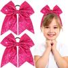 2 PCS 8" Large Glitter Cheer Bows Sequin Cheer Hair Bows Handmade for Jumbo Cheerleading Teen Girls Sports (Rose) view 1