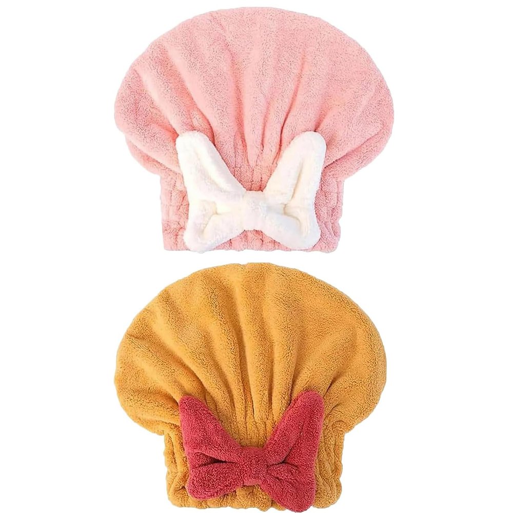 2PCS Super Absorbent Hair Towel Wrap for Wet Hair,Quick Dry Head Wrap with Bow-Knot Shower,Absorbent Hair Towel Wrap (2PCS I)