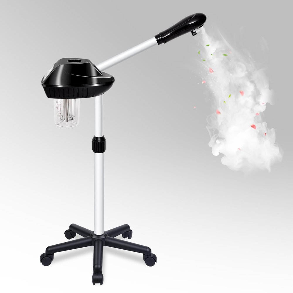 Fuehomue Professional Facial Steamer on Wheels, Facial Steamer for Facial Deep Cleaning, Facial Humidifier for Spa, Adjustable Height for Spa, Salon and at Home Use