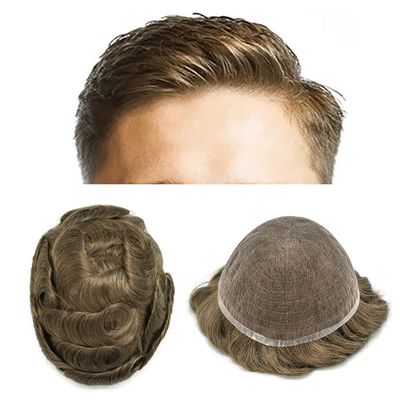French Lace Mens Toupee Hair Pieces For Men Full Lace Toupee Real Human Hair Bleached Knots Natural Hairline US Stock Men Hair System (8"X10", #18 Medium Ash Blonde-90%density)