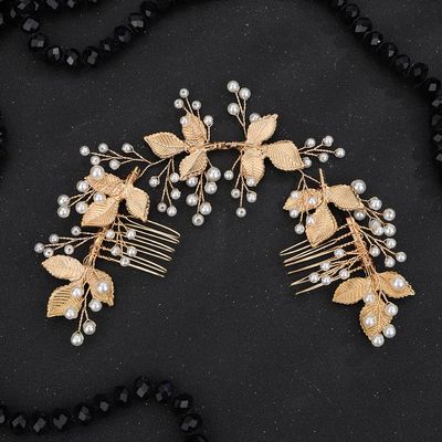 JWICOS Gold Leaf Headband for Women Bridal Wedding Hair Vine Headpiece Wedding Side Comb Handmade Hair Accessories for Brides and Costume Party