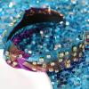 Gmmidea Rainbow Knotted Headband for Women Girls Glitter Crystal Rhinestone Headband Wide Knot Luxury Metallic Hairband Ladies Party Holiday Hair Hoop Purple view 4