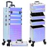 AROUS 5 in 1 Rolling Makeup Train Case Cosmetology Case on Wheels Large Cosmetic Organizer Travel Cart for Hairstylist Artist Nail Beauty Salon Barber,Silver view 1