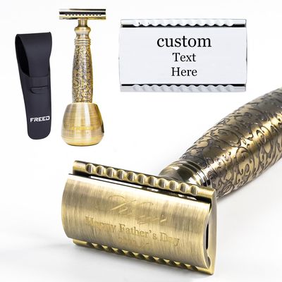 FREED Customized gifts Engraving Shaving Kit - Safety Razor with metal handle include razor base, razor travel case and 10 blades,it's the best gift for men (Bronze)