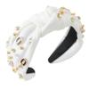Gmmidea Football Knotted Headband Pearl Rhinestone Game Day Headbands for Women Top Knot Beaded Jeweled Headband Wide Twist Sports Fan Hairband Football Hair Accessories White view 1