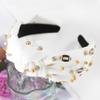 Gmmidea Football Knotted Headband Pearl Rhinestone Game Day Headbands for Women Top Knot Beaded Jeweled Headband Wide Twist Sports Fan Hairband Football Hair Accessories White view 2