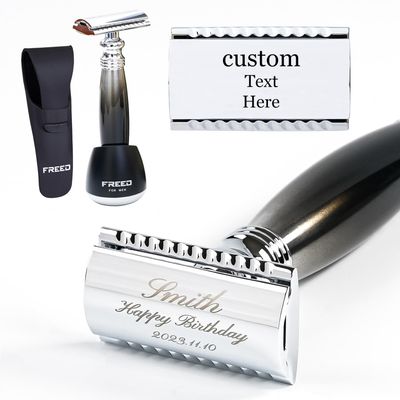 FREED Customized gifts Engraving Shaving Kit - Safety Razor with metal handle include razor base, razor travel case and 10 blades,it's the best gift for men (Hades)