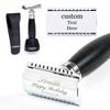 FREED Customized gifts Engraving Shaving Kit - Safety Razor with metal handle include razor base, razor travel case and 10 blades,it's the best gift for men (Black) view 1