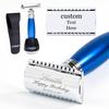 FREED Customized gifts Engraving Shaving Kit - Safety Razor with metal handle include razor base, razor travel case and 10 blades,it's the best gift for men (Metallic Cobalt Blue) view 1