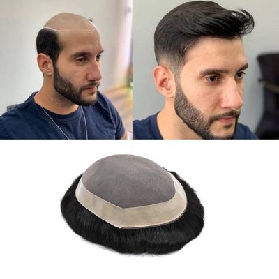 Hair Wonders Mens Toupee Human Hair Pieces Durable Fine Mono Hair Replacement System for Men Hairpiece Toupee for Men Protesis Capilar Para Hombre2# DARKEST BROWN5x7-120% Medium density